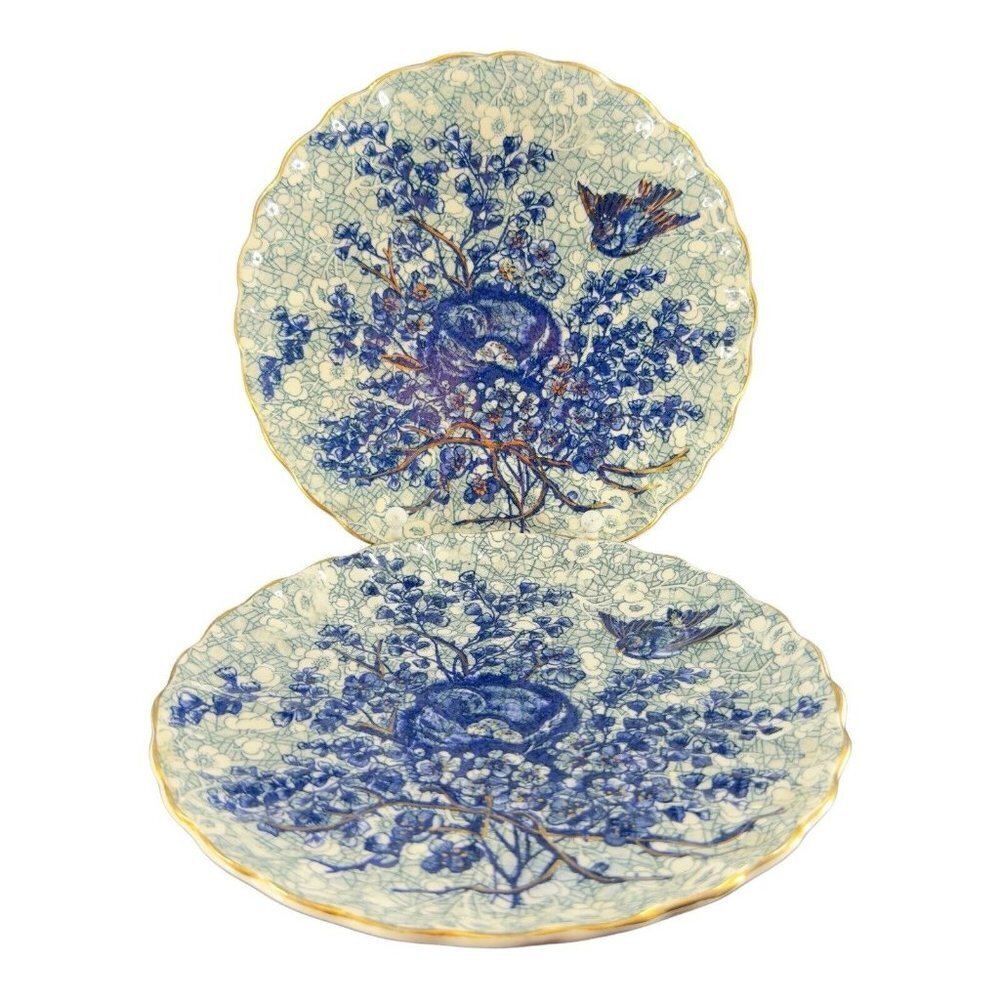 Circa 1880s Hand Painted Farmhouse Decor Country Cottage Plate Dish Set 2 VTG